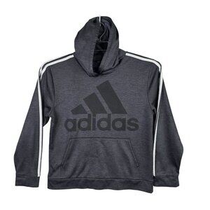 Womens Adidas Gray Hoodie Logo & Striped Sleeves Polyester Blend Size M